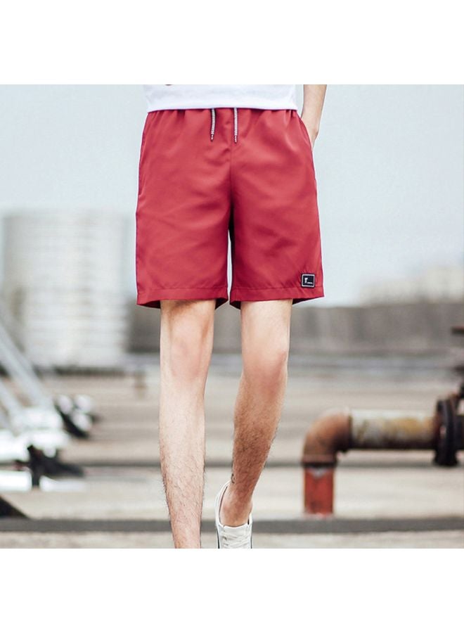 Solid Mid Rise Shorts Jujube Red  - Image 2