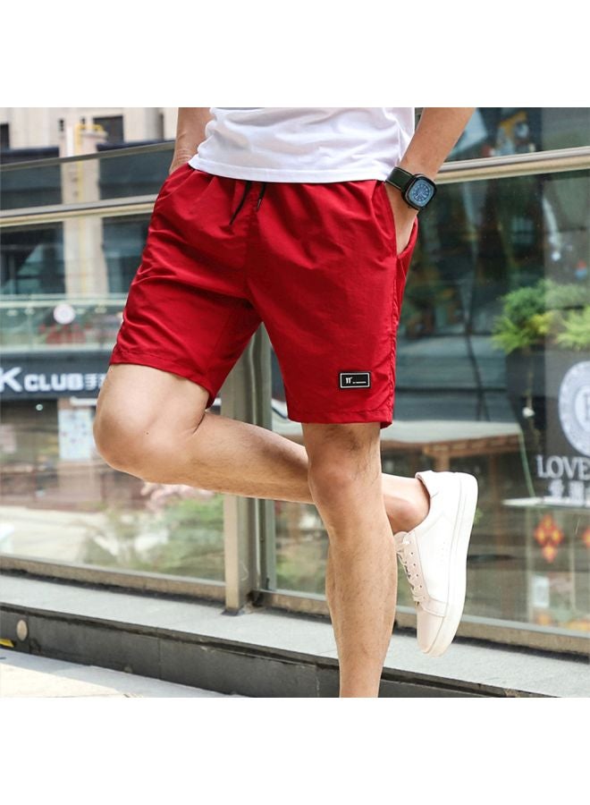 Solid Mid Rise Shorts Jujube Red  - Image 4