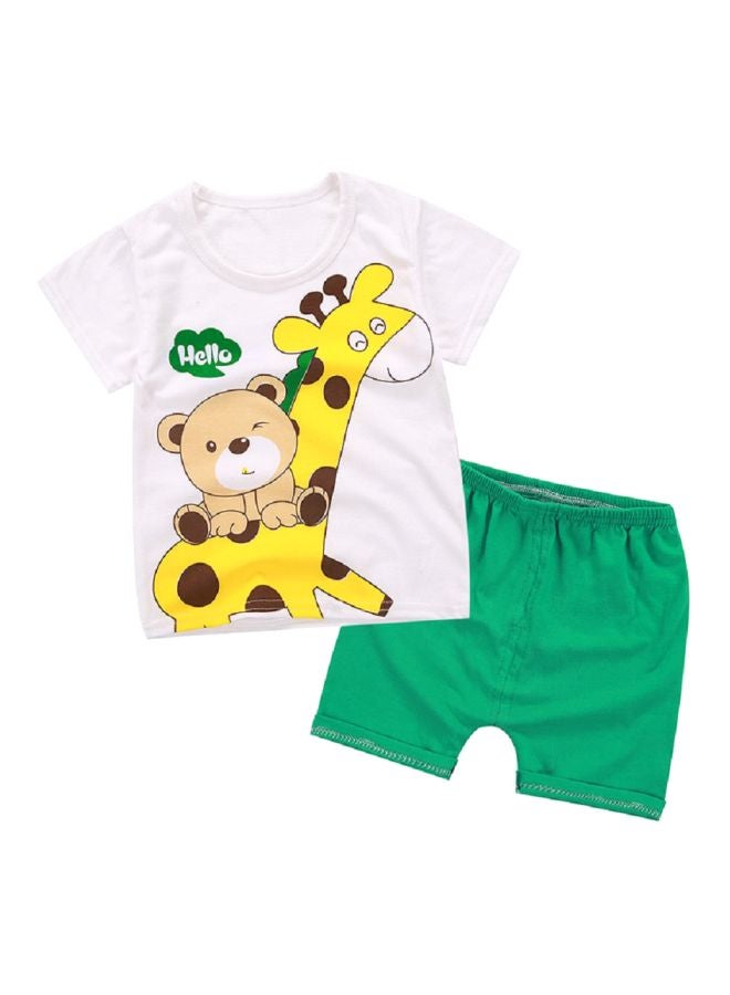 Cartoon Printed T-Shirt And Shorts Set White/Green/Yellow - Image 1