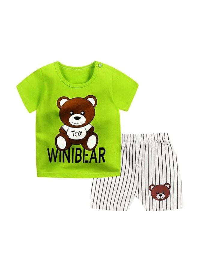 2-Piece Printed T-Shirt And Shorts Set Green/White/Brown - Image 1