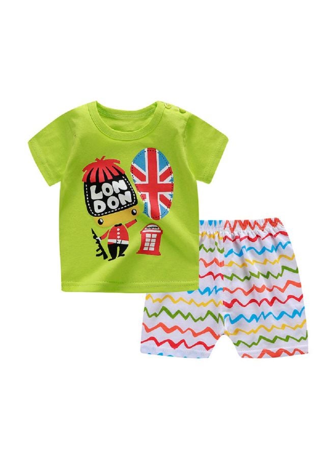 Cartoon Printed T-Shirt And Short Set Green/White/Red - Image 1