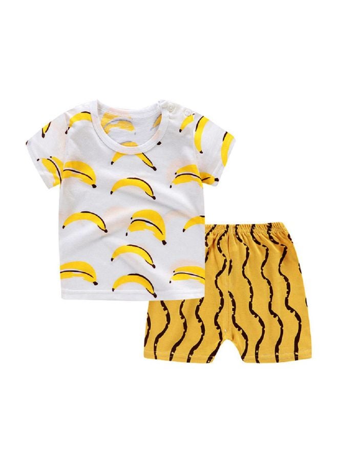 Bananas Printed T-Shirt And Short Set Yellow/White/Brown - Image 1