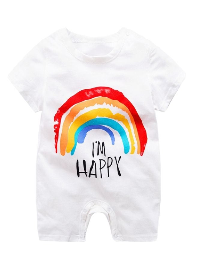 I Am Happy Printed Onesie White/Red/Black