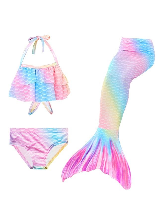 3-Piece Mermaid Tail Swimsuit Set Pink/Blue/Yellow  - Image 1