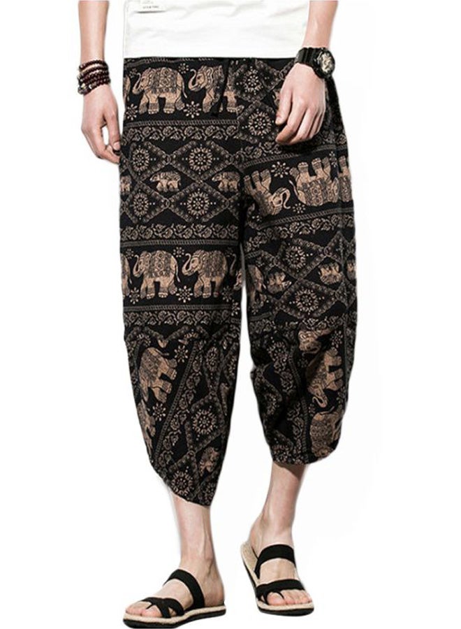 Generic - Elephant Printed Loose Trousers Coffee - Image 1