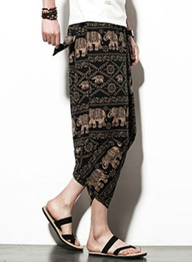Generic - Elephant Printed Loose Trousers Coffee - Image 1
