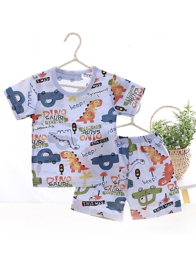 Cartoon Animal Printed T-Shirt And Shorts Set White/Orange/Blue - Image 2
