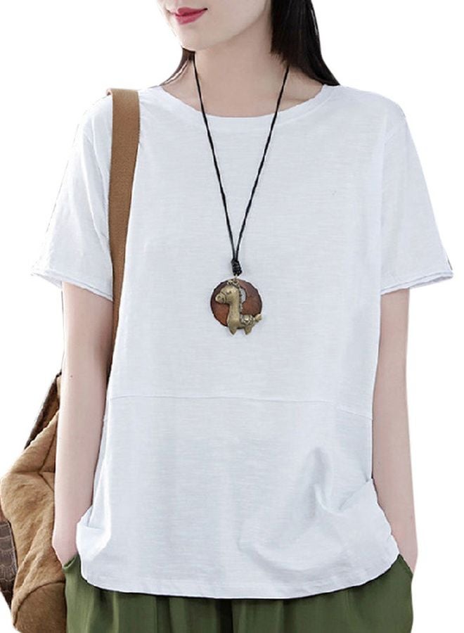 تيشيرت من البوليستر بلون سادة أبيض - Image 1