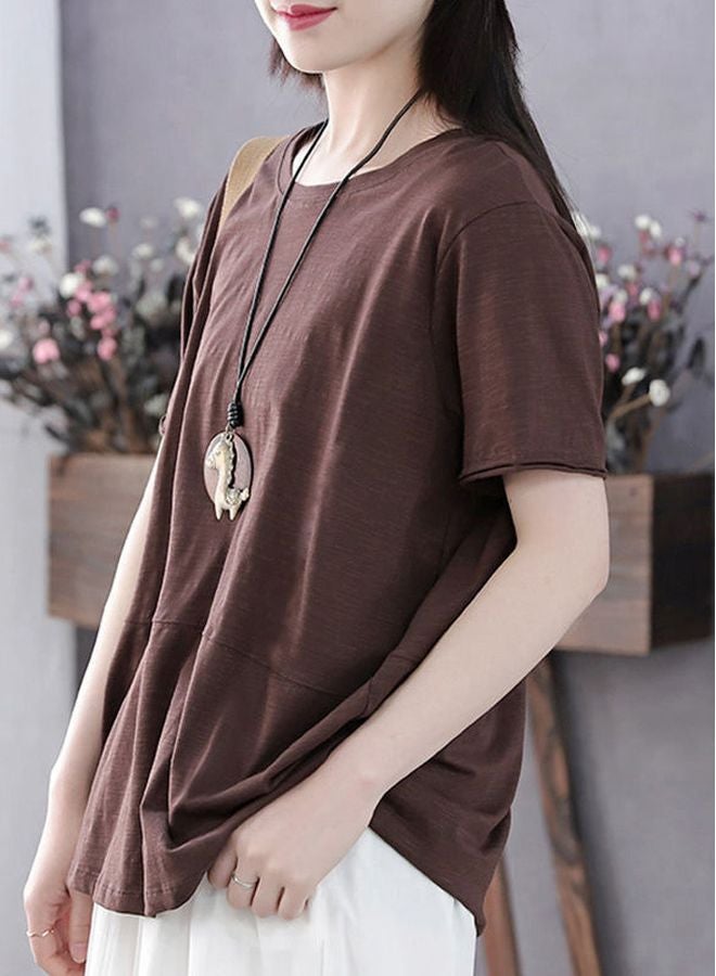 Solid Polyester T-Shirt Brown - Image 2