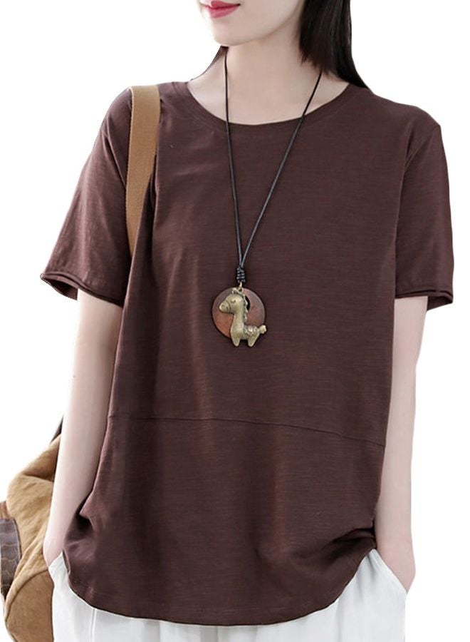 Solid Polyester T-Shirt Brown - Image 1