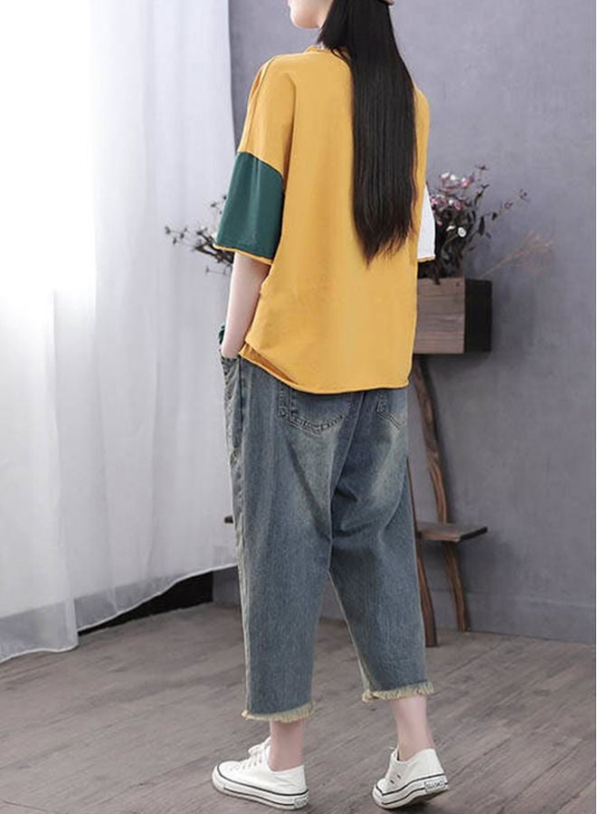 Letter Embroidered T-Shirt Yellow/Green/Red - Image 2