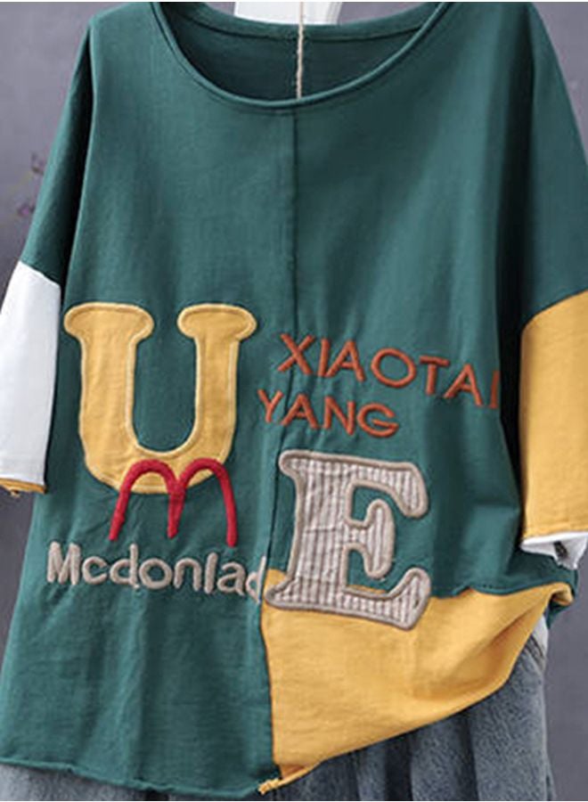 Letter Embroidered T-Shirt Yellow/Green/Red - Image 4