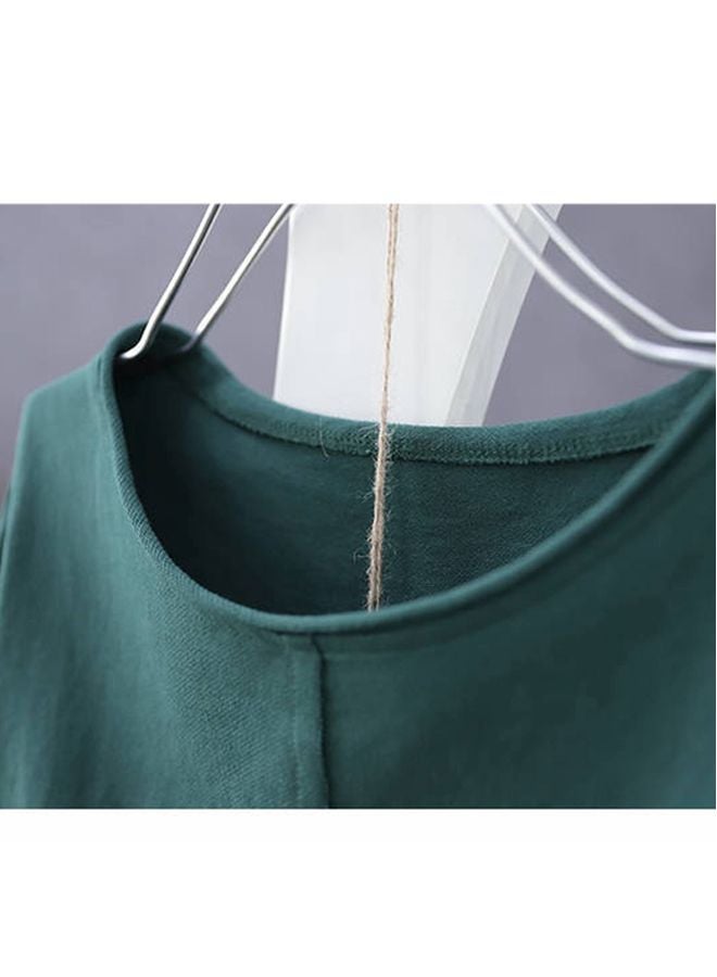 Letter Embroidered T-Shirt Dark Green/Yellow/Red - Image 4
