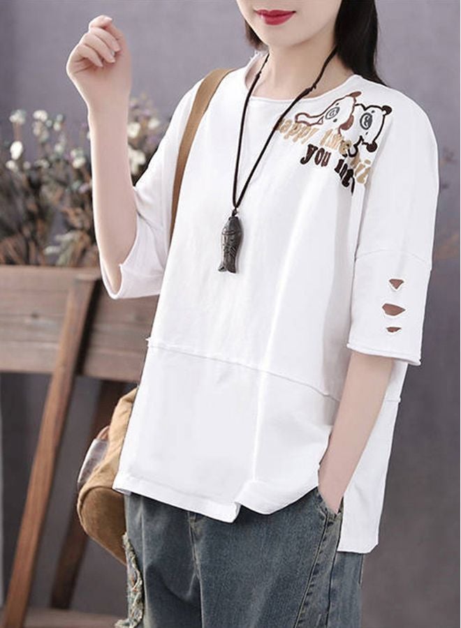Happy Time Embroidered T-Shirt White - Image 2