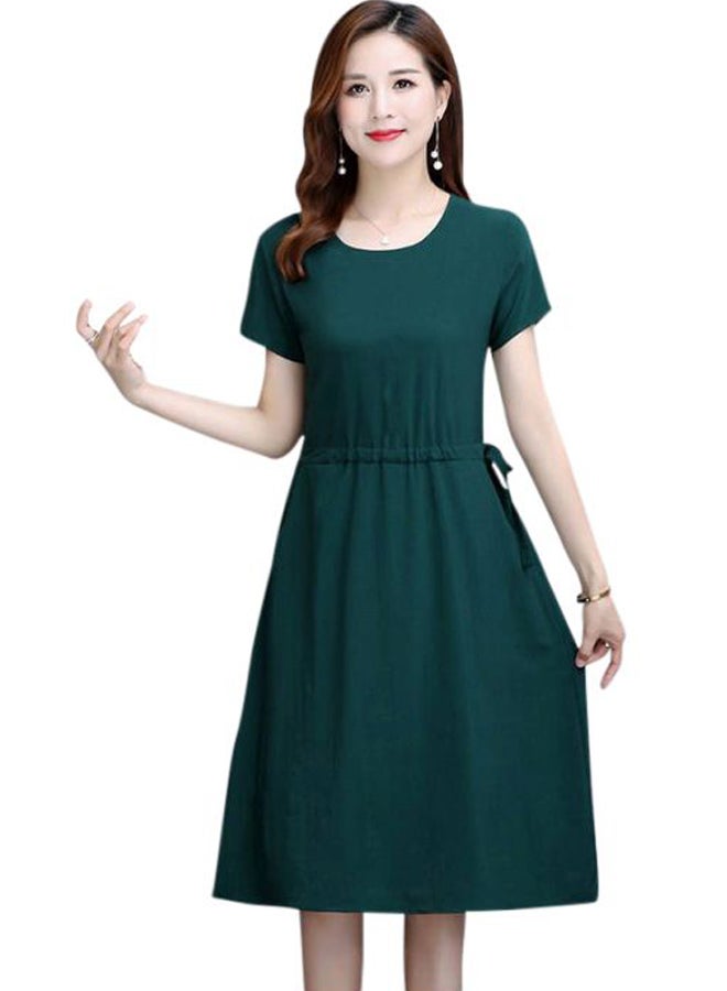 Solid Waist Tie Detail Midi Dress Green  - Image 1