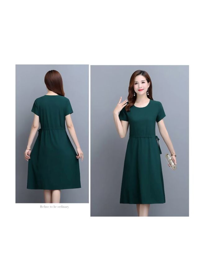 Solid Waist Tie Detail Midi Dress Green  - Image 2