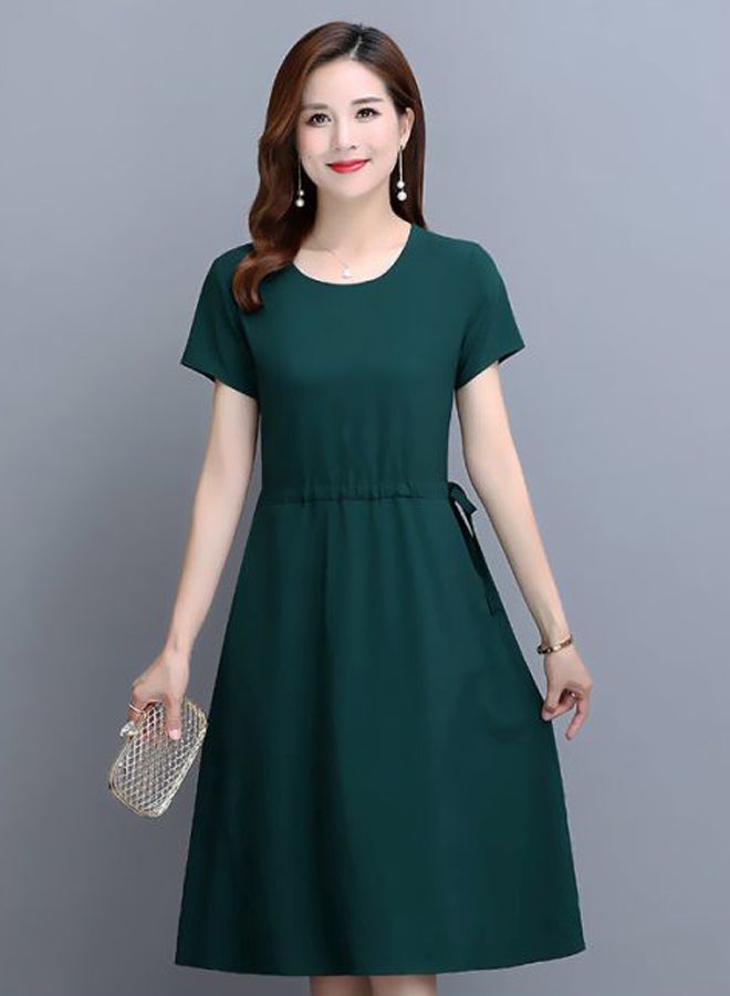 Solid Waist Tie Detail Midi Dress Green  - Image 3