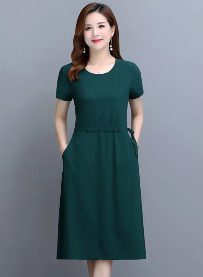 Solid Waist Tie Detail Midi Dress Green  - Image 4