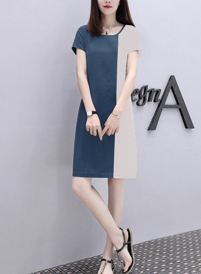 Solid Polyester Mini Dress Blue/Beige - Image 2