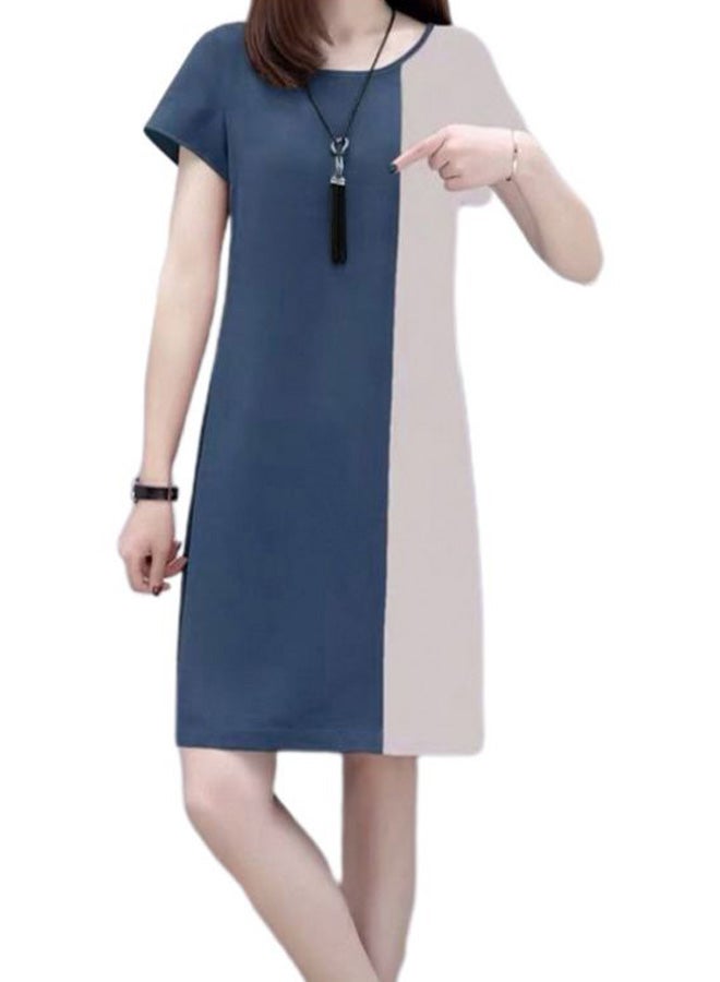 Solid Polyester Mini Dress Blue/Beige - Image 1