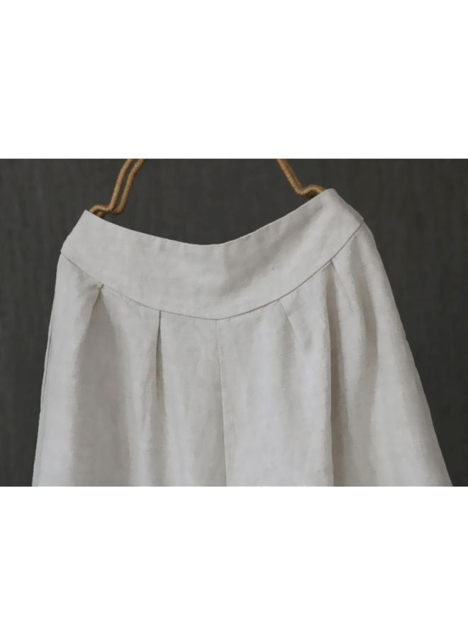Solid Wide-Leg Trousers White  - Image 3