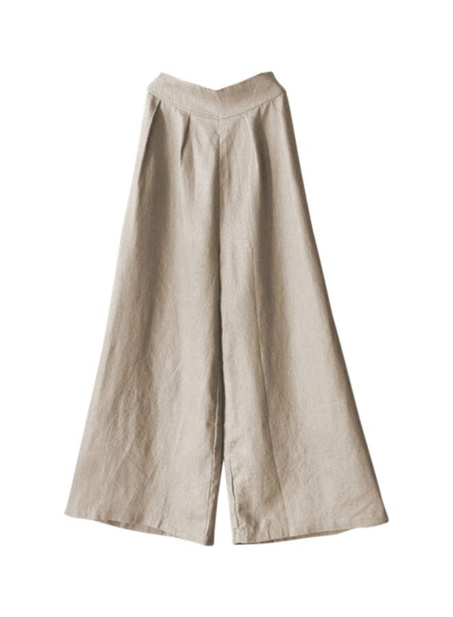 Solid Wide-Leg Trousers Apricot 