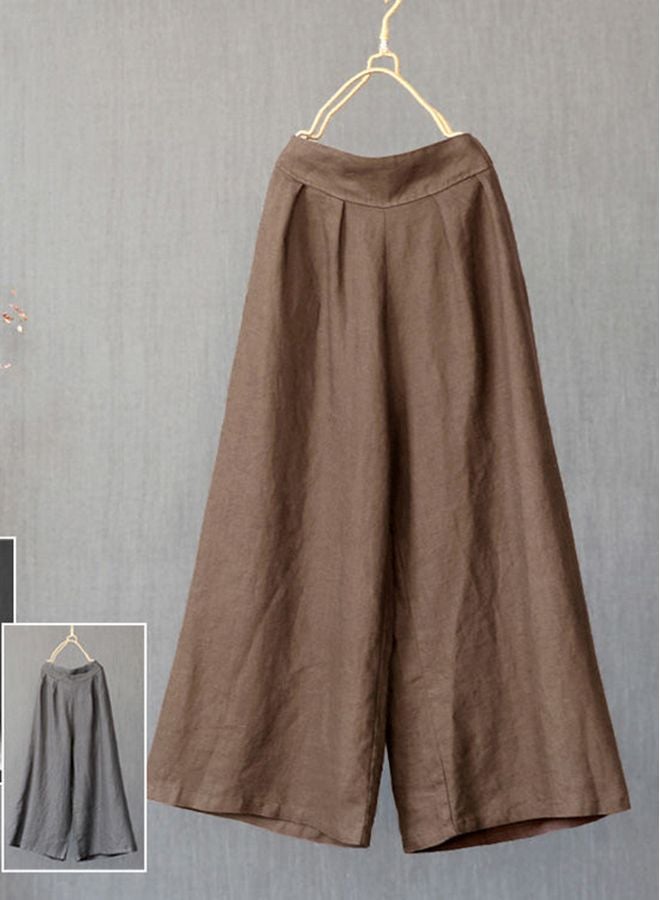Solid Wide-Leg Trousers Brown  - Image 2