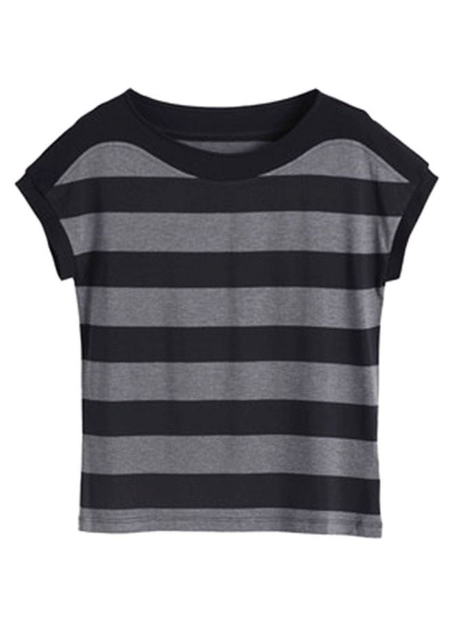 Boat Neck Striped T-Shirt Grey/Black  - Image 1