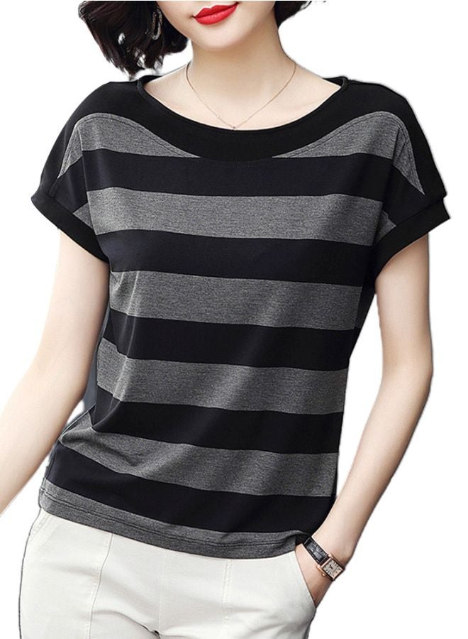 Boat Neck Striped T-Shirt Grey/Black  - Image 2
