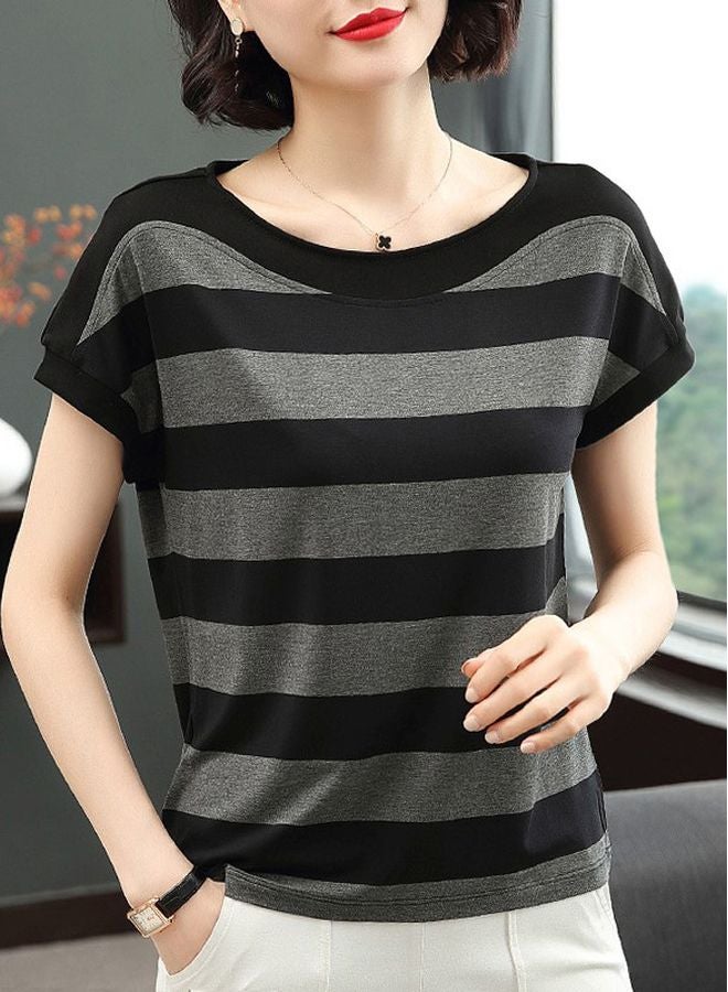 Boat Neck Striped T-Shirt Grey/Black  - Image 3