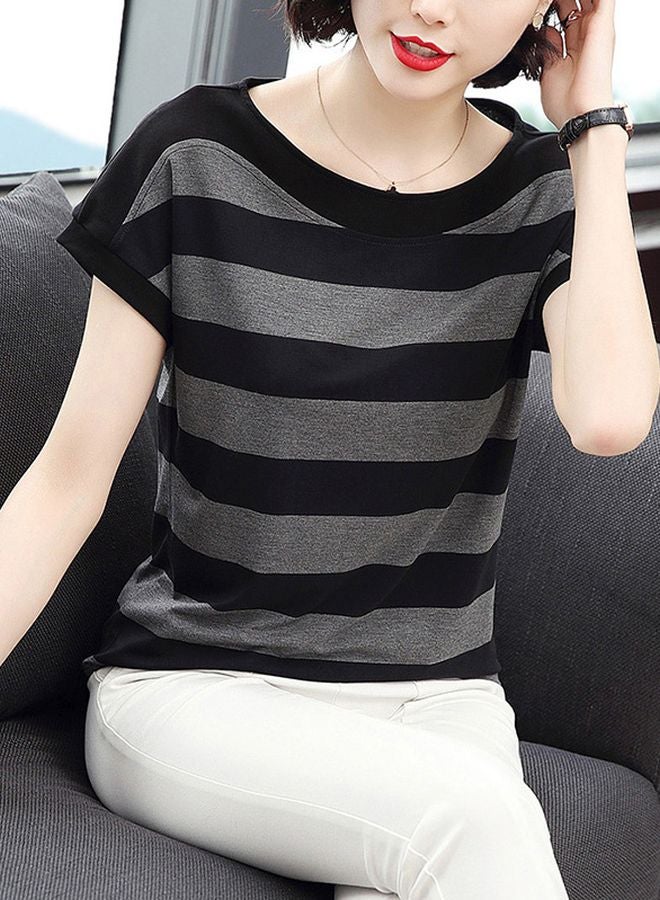 Boat Neck Striped T-Shirt Grey/Black  - Image 4