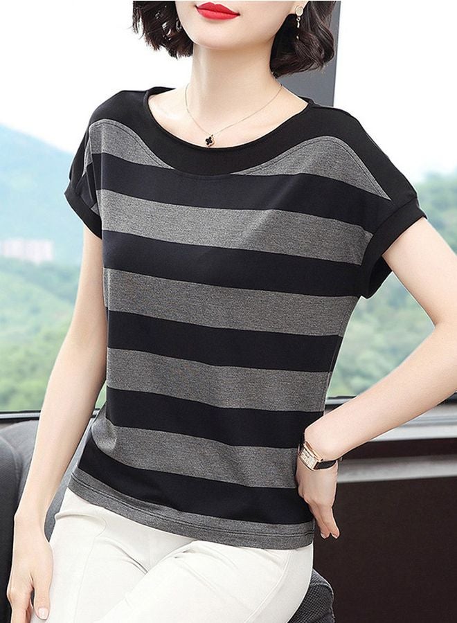 Boat Neck Striped T-Shirt Grey/Black  - Image 5