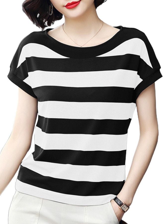 Boat Neck Striped T-Shirt White/Black  - Image 1