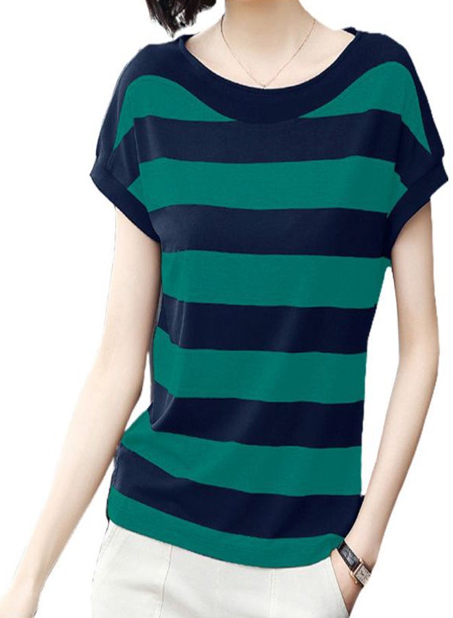 Boat Neck Striped T-Shirt Green/Blue 