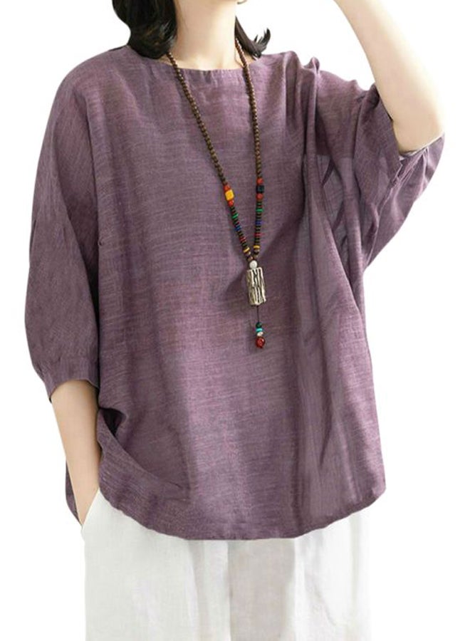 Boat Neck Solid Blouse Purple