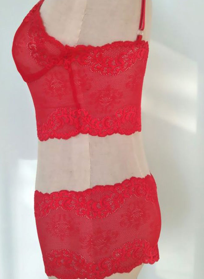 2-Piece Lace Lingerie Set Red - Image 2
