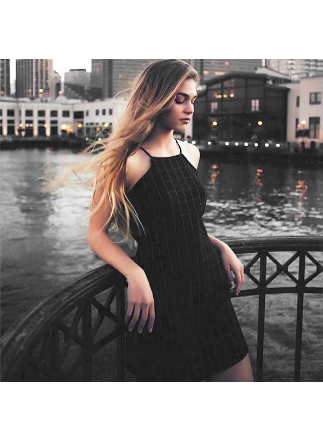Plaid Pattern A-Line Dress Black/White - Image 3