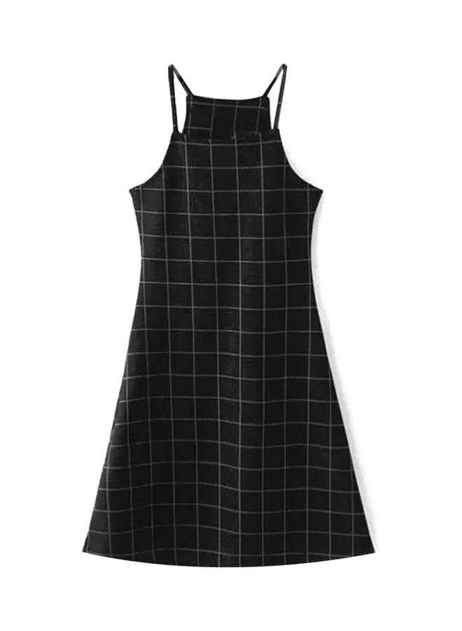Plaid Pattern A-Line Dress Black/White - Image 1