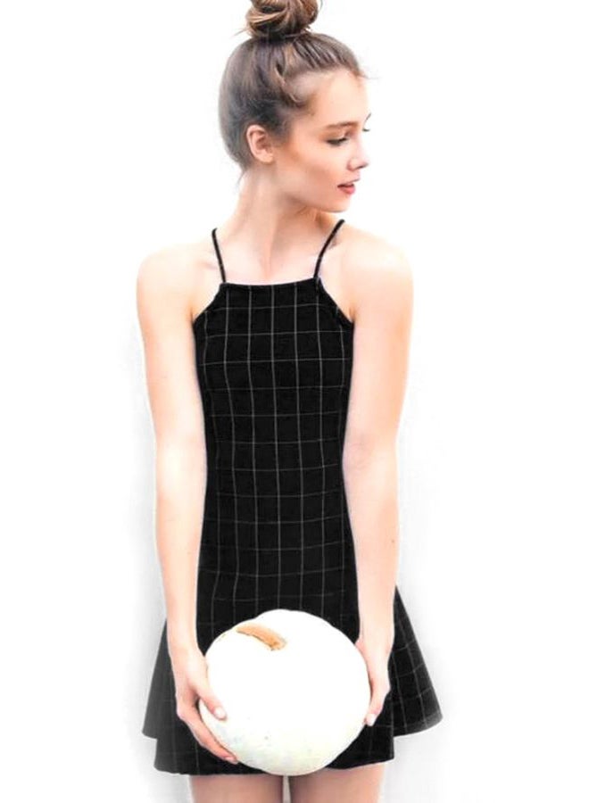 Plaid Pattern A-Line Dress Black/White - Image 2