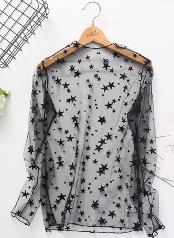 Star Printed Long Sleeves T-Shirt Black - Image 2