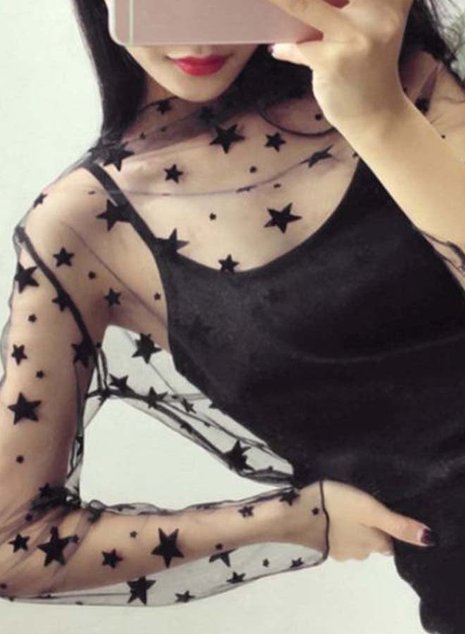 Star Printed Long Sleeves T-Shirt Black - Image 3
