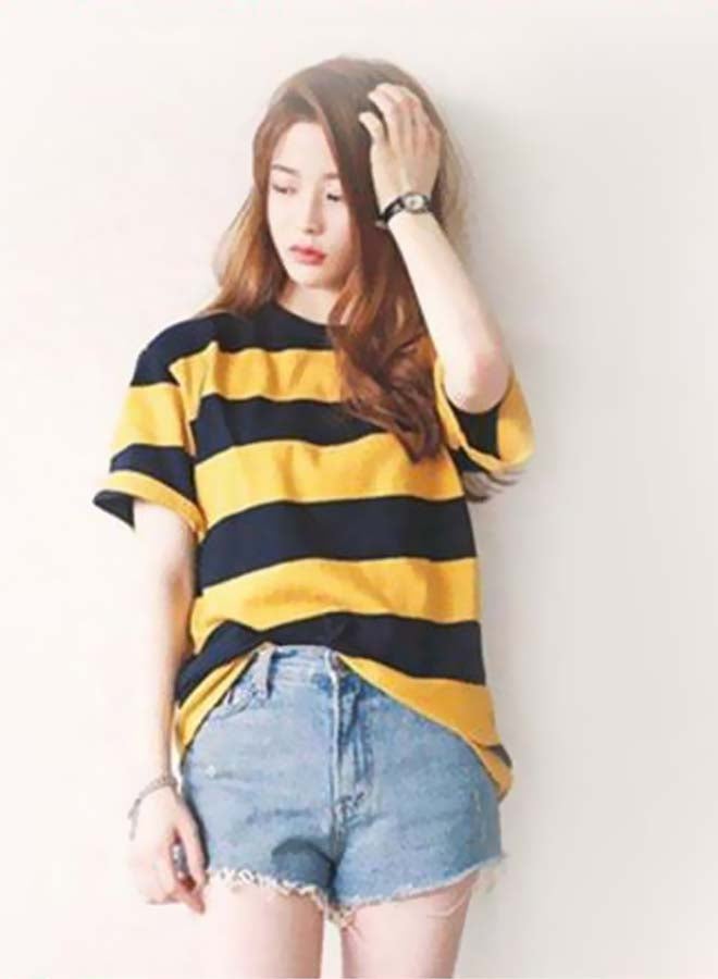 Stripe Pattern T-Shirt Black/Yellow - Image 2