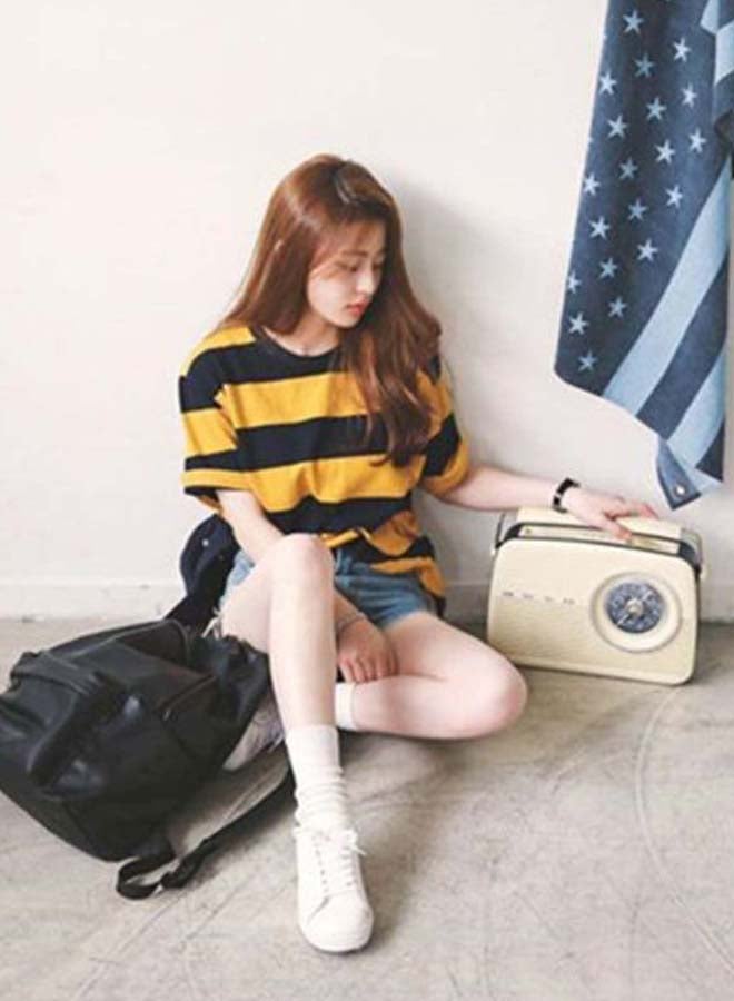 Stripe Pattern T-Shirt Black/Yellow - Image 2