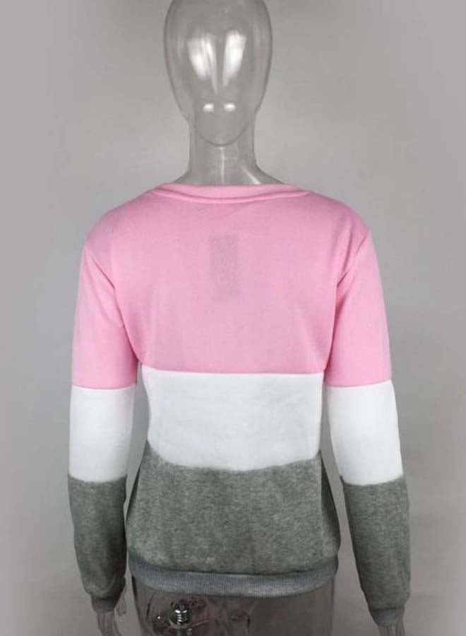 كنزة صوفية بكتل ملونة أبيض/وردي/رمادي - Image 2