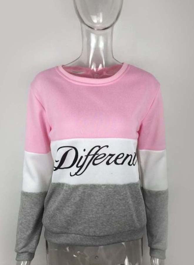 كنزة صوفية بكتل ملونة أبيض/وردي/رمادي - Image 4