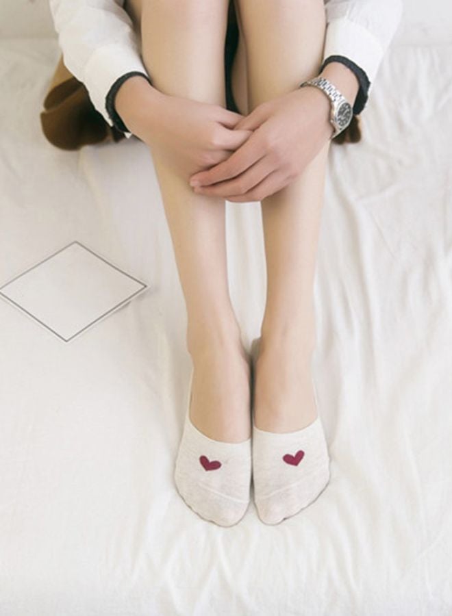 Pair Of Heart Printed Socks White/Red - Image 2