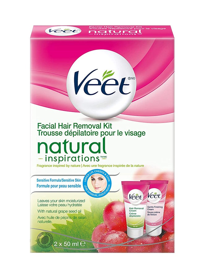 Veet 2-Pieces Natural Inspirations Facial Hair Removal Cream Kit Sensitive Gel Cream Gel Cream 100ml 