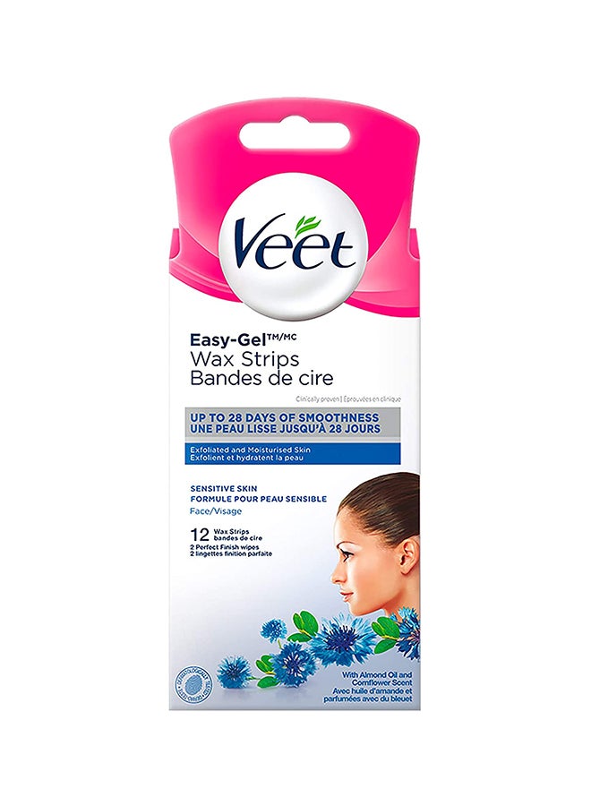 Veet Easy Gel Precision Wax Strips, Face, Sensitive Skin Clear 12cm 