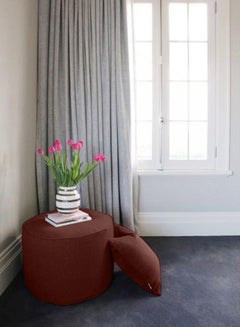 REGAL IN HOUSE Linen Ottoman Pouf & Cushion Set with Microfiber Filler - 60x20 - Wine Red Brown 60x20cm  - Image 3