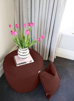 REGAL IN HOUSE Linen Ottoman Pouf & Cushion Set with Microfiber Filler - 60x20 - Wine Red Brown 60x20cm  - Image 4